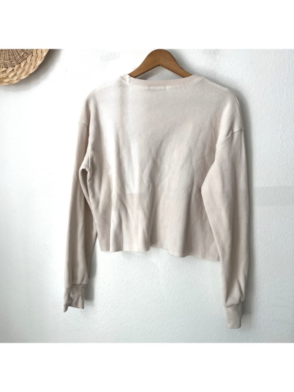 Edikted 88 Crop Long Sleeve Waffle Knit XS cream blue collegiate preppy - Picture 4 of 4